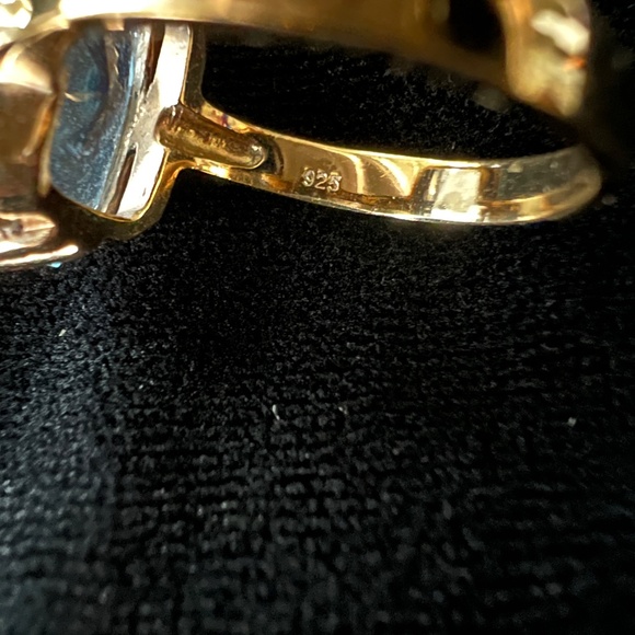 Hollywood Collection Gold Vermeil Sterling Ring w Simulated Aquamarine Size 7 - Picture 4 of 10
